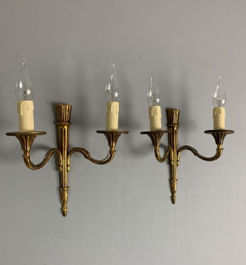 Pair of French Brass Classical Wall Lights, Rewired