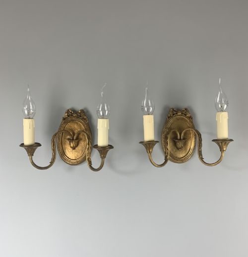 Edwardian Small Pair of Gilded Wall Lights, Rewired