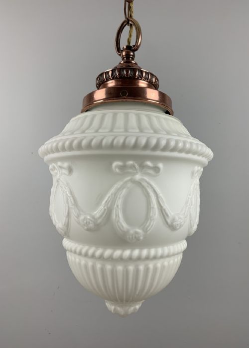Large Edwardian Ceiling Light, Copper Gallery, Opaque Shade, Rewired