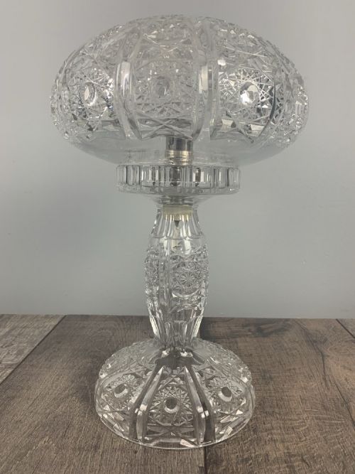 Cut Glass Crystal Mushroom Table Lamp, Rewired and Pat Tested