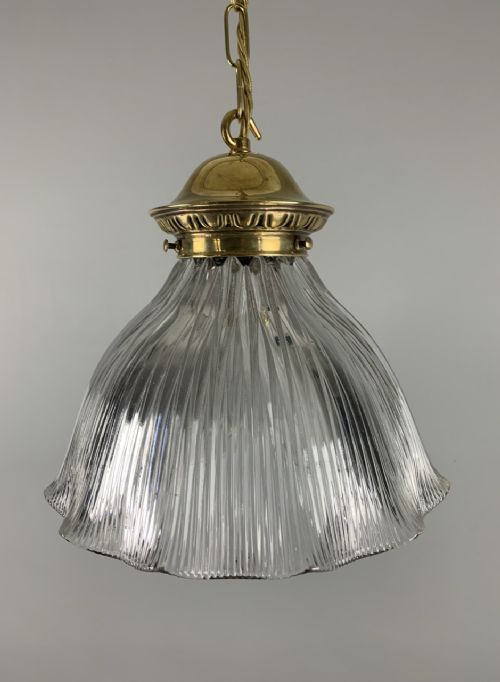 Large Holophane Pendant Ceiling Light, Original Shade, Rewired