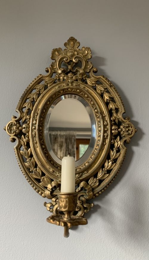 Victorian English Oval Gilded Brass Girandole Mirror