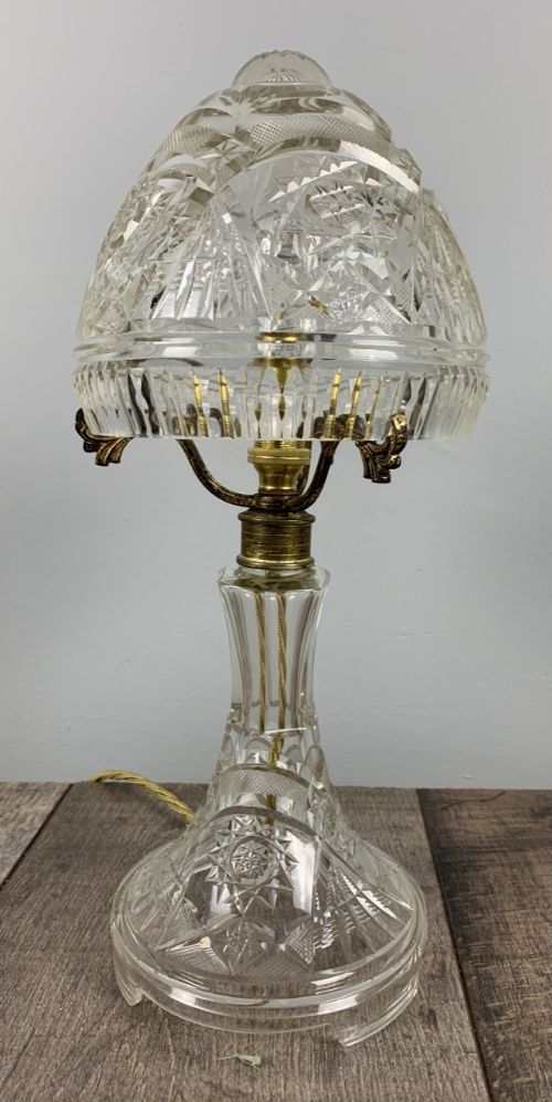 Small 1930s Cut Glass Mushroom Table Lamp, Rewired and Pat Tested