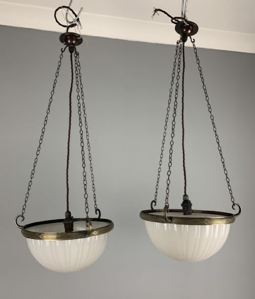 Pair of Jefferson Moonstone Edwardian Ceiling Lights, Shades, Rewired