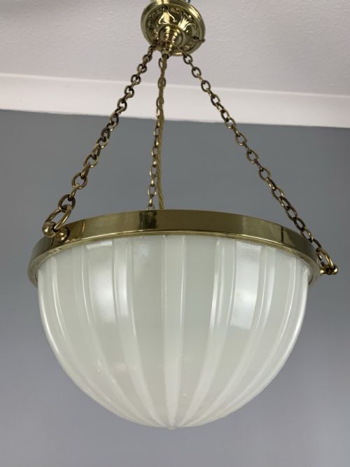 Large Edwardian Moonstone Ceiling Light, Shade, Rewired