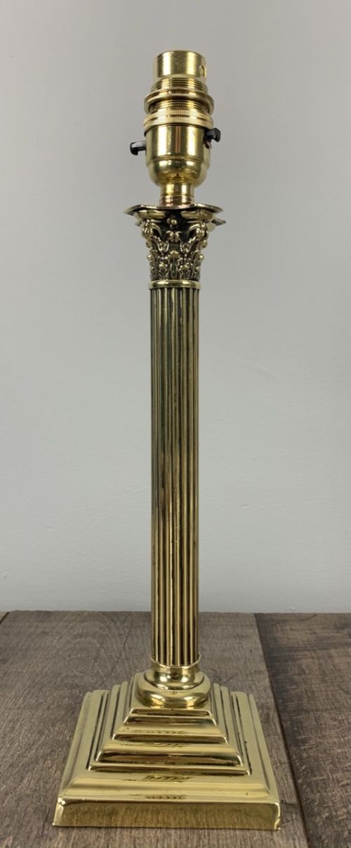 Small Fine C1910 Brass Corinthian Column Table Lamp, Rewired and Pat Tested