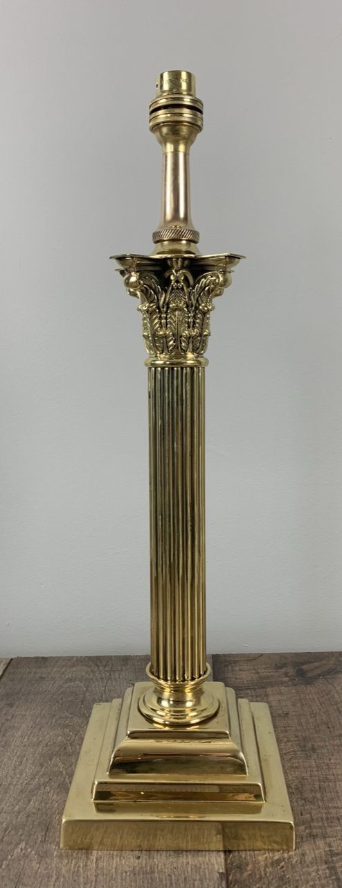 Quality Early 20th Century Brass Corinthian Column Table Lamp, Rewired and Pat Tested