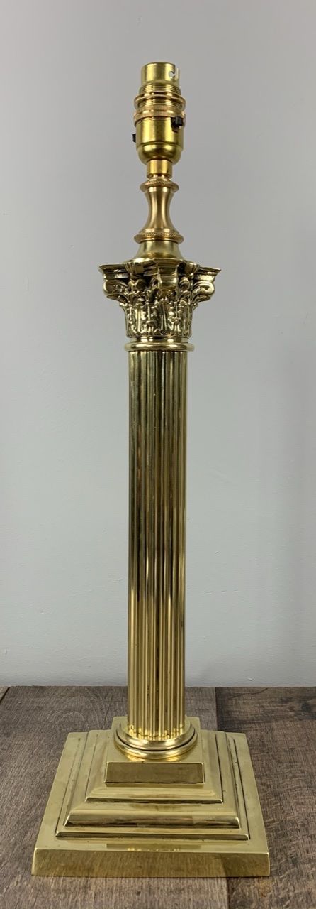 Quality Victorian Brass Corinthian Column Table Lamp, Rewired and Pat Tested