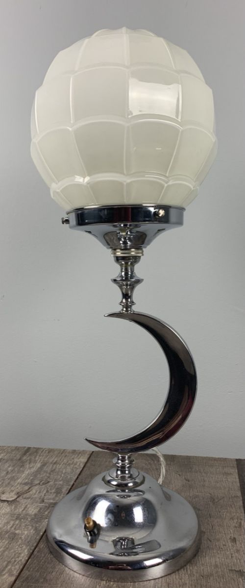 Art Deco Starlite Chrome Table Lamp with Original Shade, Rewired and Pat Tested