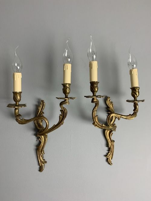 Pair of French Rococo Wall Lights, Rewired