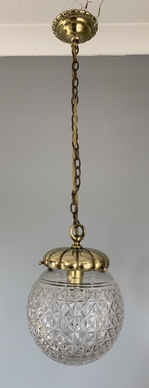 Edwardian Cut Glass Pendant Ceiling Light, Original Shade, Rewired