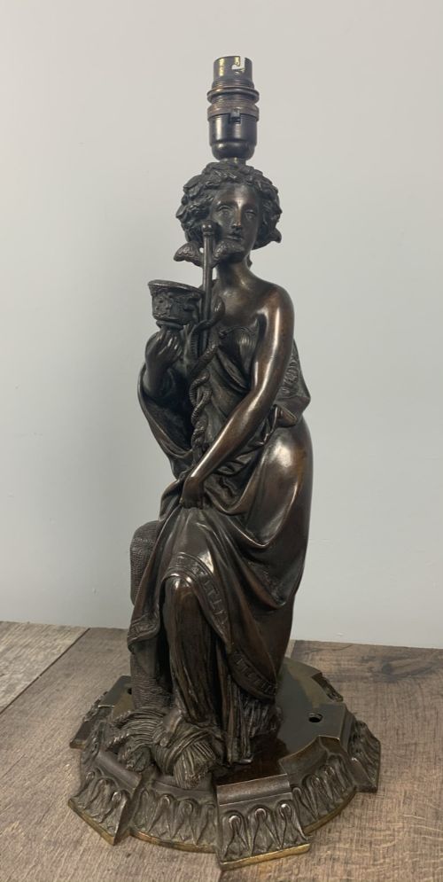 Victorian Signed Bronzed Brass Newel Post Table Lamp, Rewired and Pat Tested