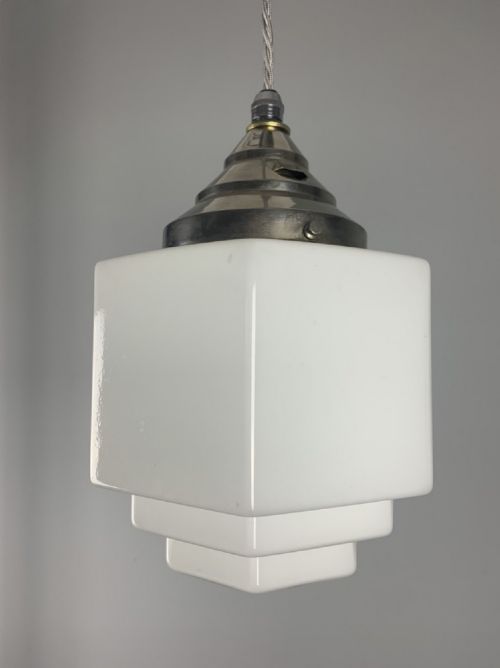 French Art Deco Pendant Ceiling Light, Rewired