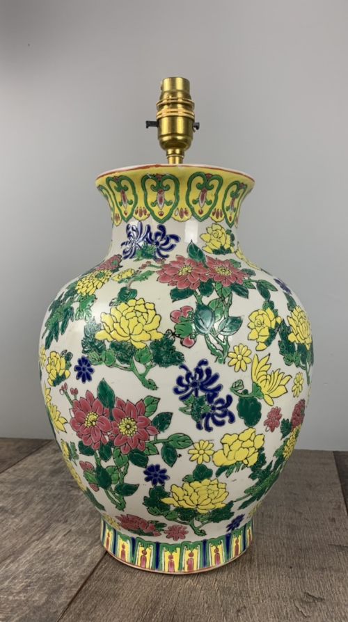 English C1900 Floral Vase Table Lamp, Rewired and Pat Tested