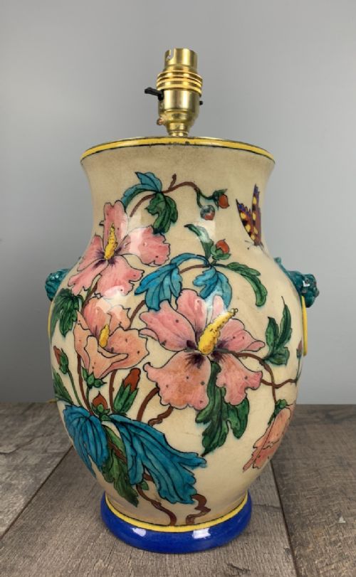 Victorian English Floral Vase Table Lamp, Rewired and Pat Tested