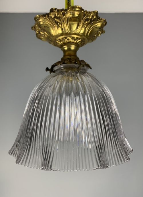 French Holophane Ceiling Light, Original Shade, Rewired