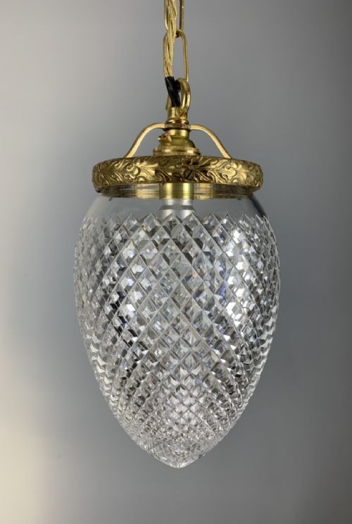 Edwardian Cut Glass Crystal Pendant Ceiling Light, Rewired