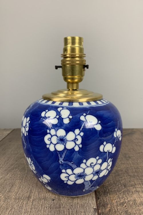 Miniature Chinese Prunus Pattern Bedside Table Lamp, C1920. Rewired and Pat Tested
