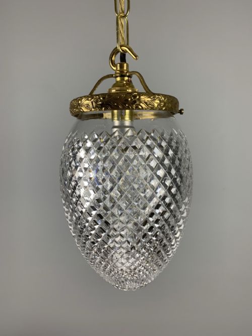 Edwardian Cut Glass Crystal Pendant Ceiling Light, Rewired