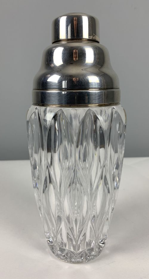 Silver Plate Art Deco Tall Glass Cocktail Shaker; 1930’S