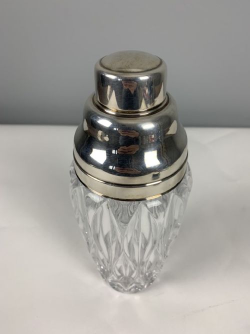 fig 1. Silver Plate Art Deco Tall Glass Cocktail Shaker; 1930’s