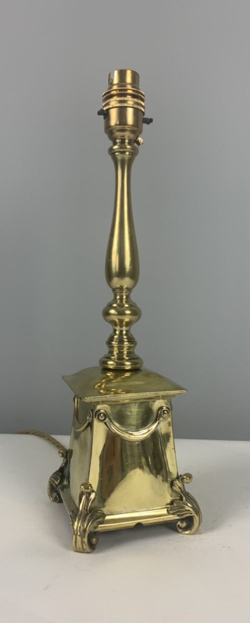 C1910 Brass Table Lamp with Scrolling; Rewired and Pat Tested
