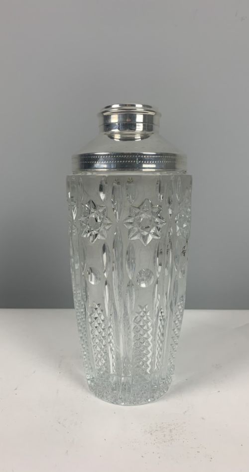 Silver Plate Art Deco Glass Cocktail Shaker; 1930’S