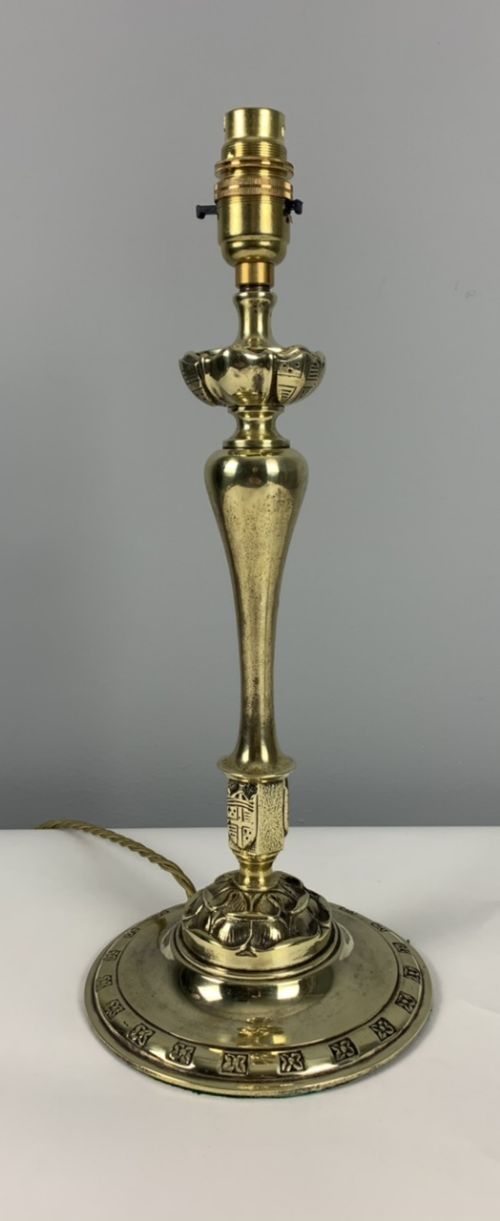 English Shield Brass Table Lamp Rewired and Pat Tested
