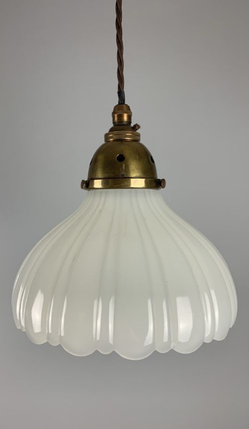 Moonstone Pendant Ceiling Light; Original Shade & Gallery; Rewired