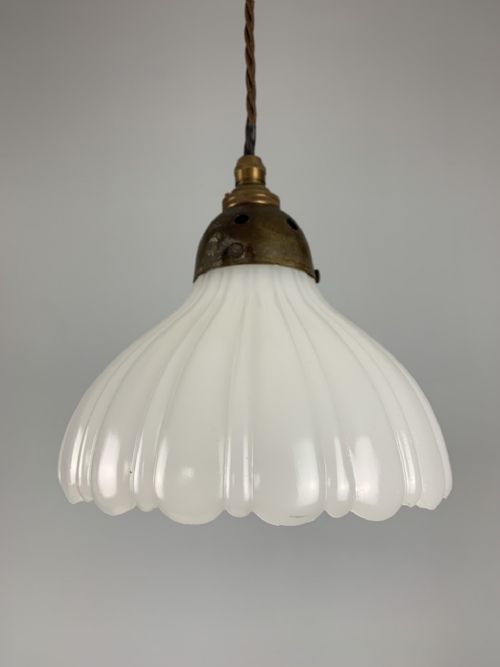 Moonstone Pendant Ceiling Light; Original Shade & Gallery; Rewired
