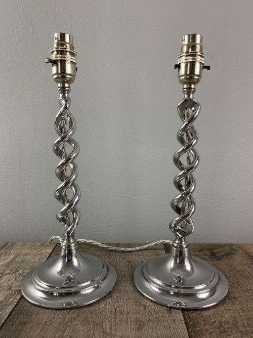Pair of Art Deco Chrome Twist Table Lamps, Rewired and Pat Tested