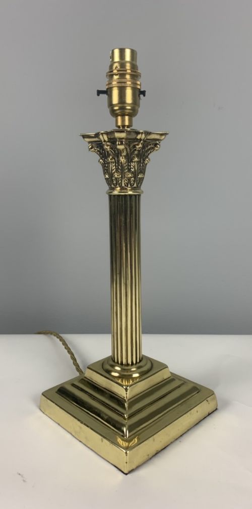 C1900 Brass Corinthian Column Table Lamp; Rewired and Pat Tested