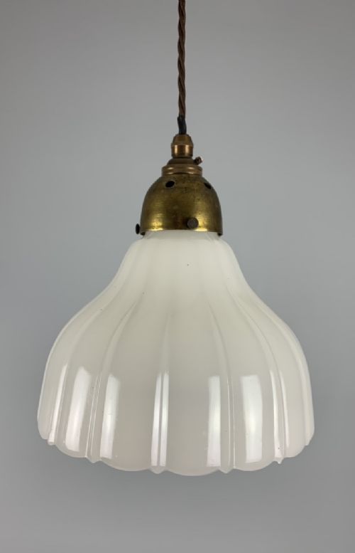 English Moonstone Pendant Ceiling Light; Rewired
