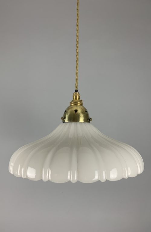 Large Stamped Jefferson Moonstone Pendant Ceiling Light; Original Shade; Rewired