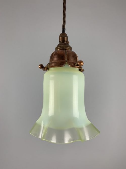 Original Vaseline Shade, Copper Ceiling Light, Rewired