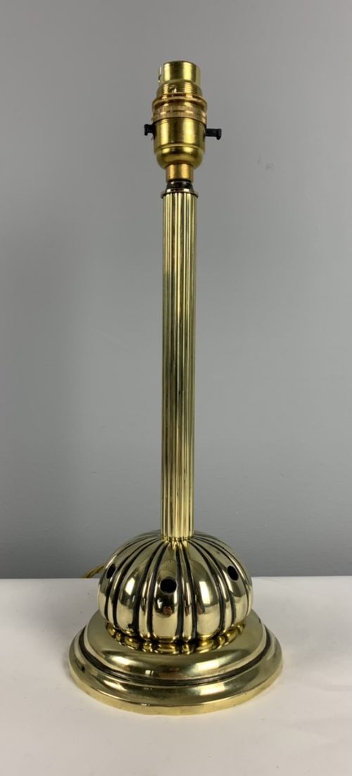 Unusual Late Victorian Brass Reeded Column Table Lamp, Rewired and Pat Tested