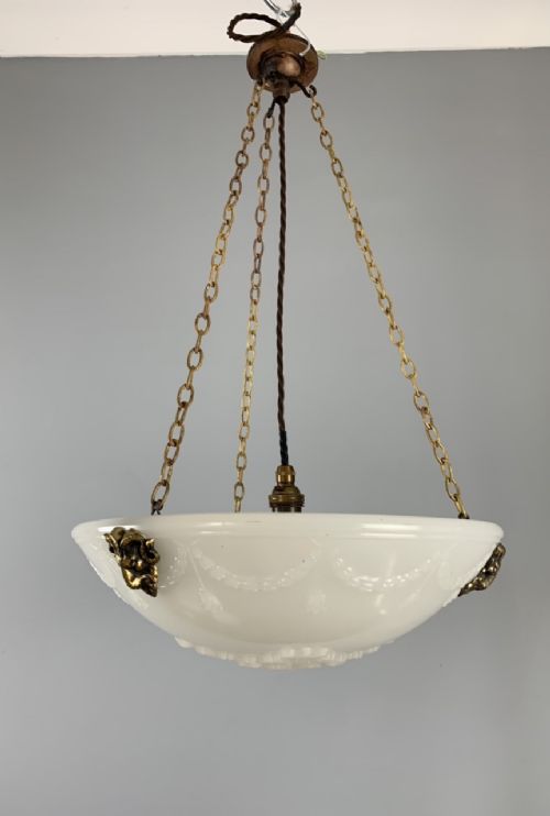 Jefferson Moonstone Ceiling Light with Rams Heads, Rewired