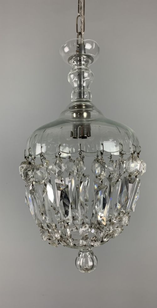 1930s Crystal Dome Bag Ceiling Light, Rewired