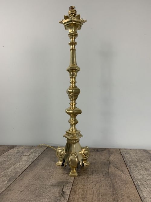 Solid Brass Early 19th Century Altar Table Lamp, Rewired and Pat Tested