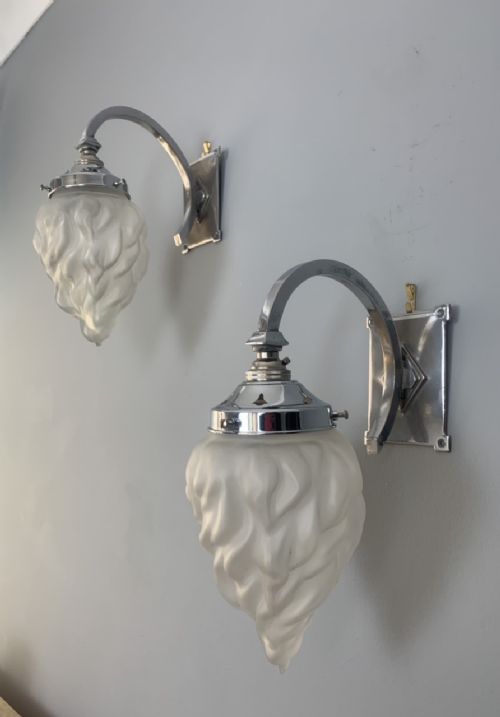 Pair of Art Deco Chrome Torch Wall Lights, Rewired