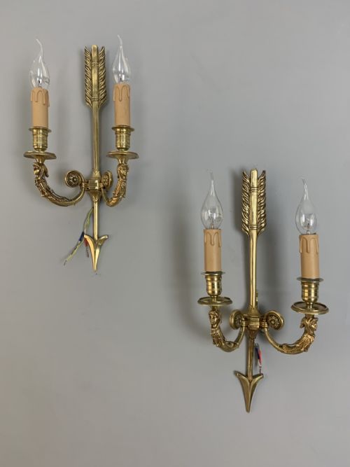 19th Century French Brass Arrow Headed Wall Lights, Rewired