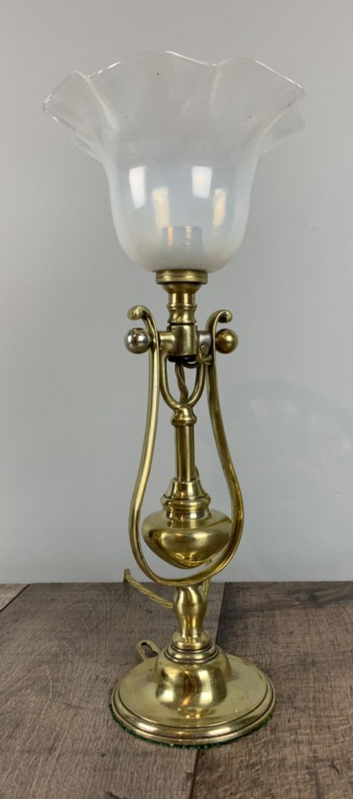 C1900 Brass Gimbal Table Lamp Wall Light with Opaque Shade, Rewired and Pat Tested