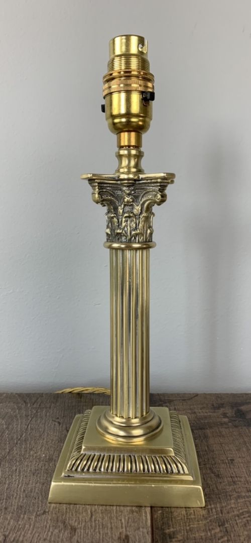 C1910 Small Brass Corinthian Column Table Lamp, Rewired and Pat Tested