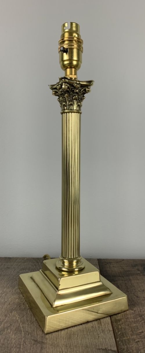 C1910 Brass Corinthian Column Table Lamp, Rewired and Pat Tested