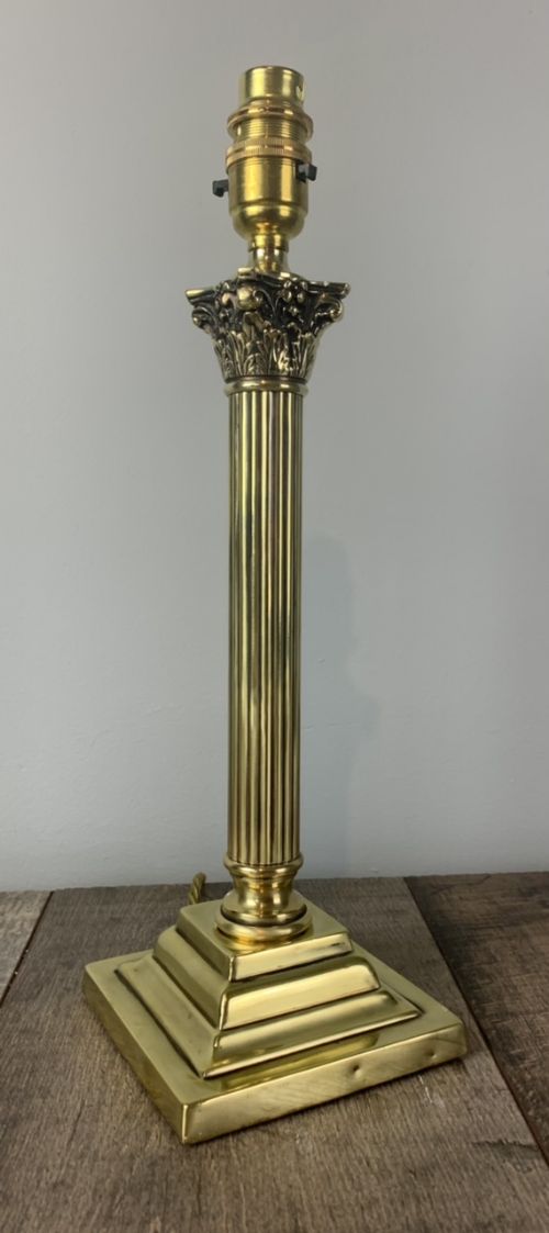 C1910 Brass Corinthian Column Table Lamp, Rewired and Pat Tested