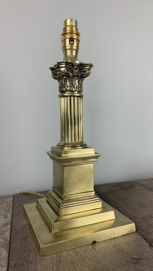 Quality Victorian Brass Corinthian Column Table Lamp, Rewired and Pat Tested