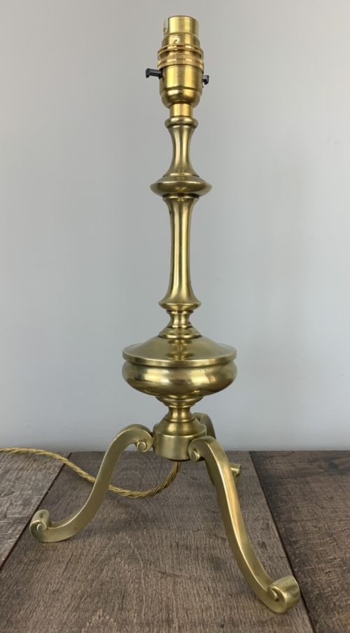 C1920 Heavy Brass Tripod Table Lamp, Rewired and Pat Tested