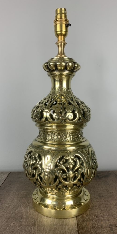 Late Victorian Pierced Brass Table Lamp, Rewired and Pat Tested