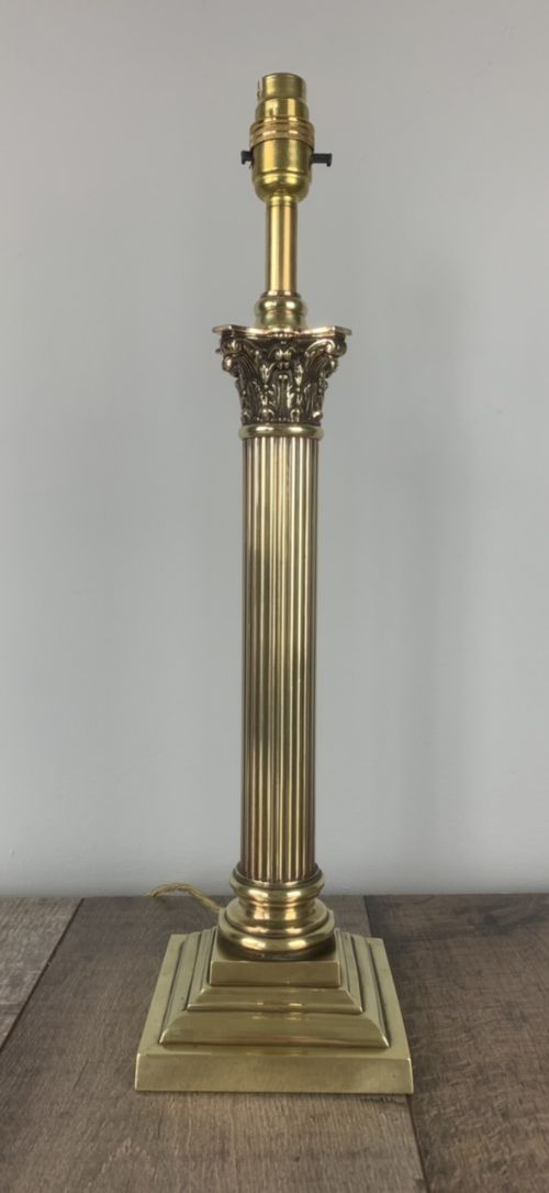 Victorian Brass Corinthian Column Table Lamp, Rewired and Pat Tested
