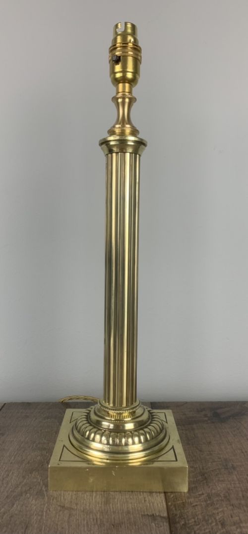 Victorian Reeded Brass Column Table Lamp, Rewired and Pat Tested